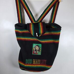 Bob‎ Marley Rasta Striped Woven Backpack Black Red Yellow Green Festival Bag
